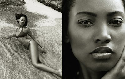 Editorial, Frontpage, Beach, Beauty, Black & White, Black Girl, Body, Cosmopolitan, female, Ingeborg Van Lotringen, Skin